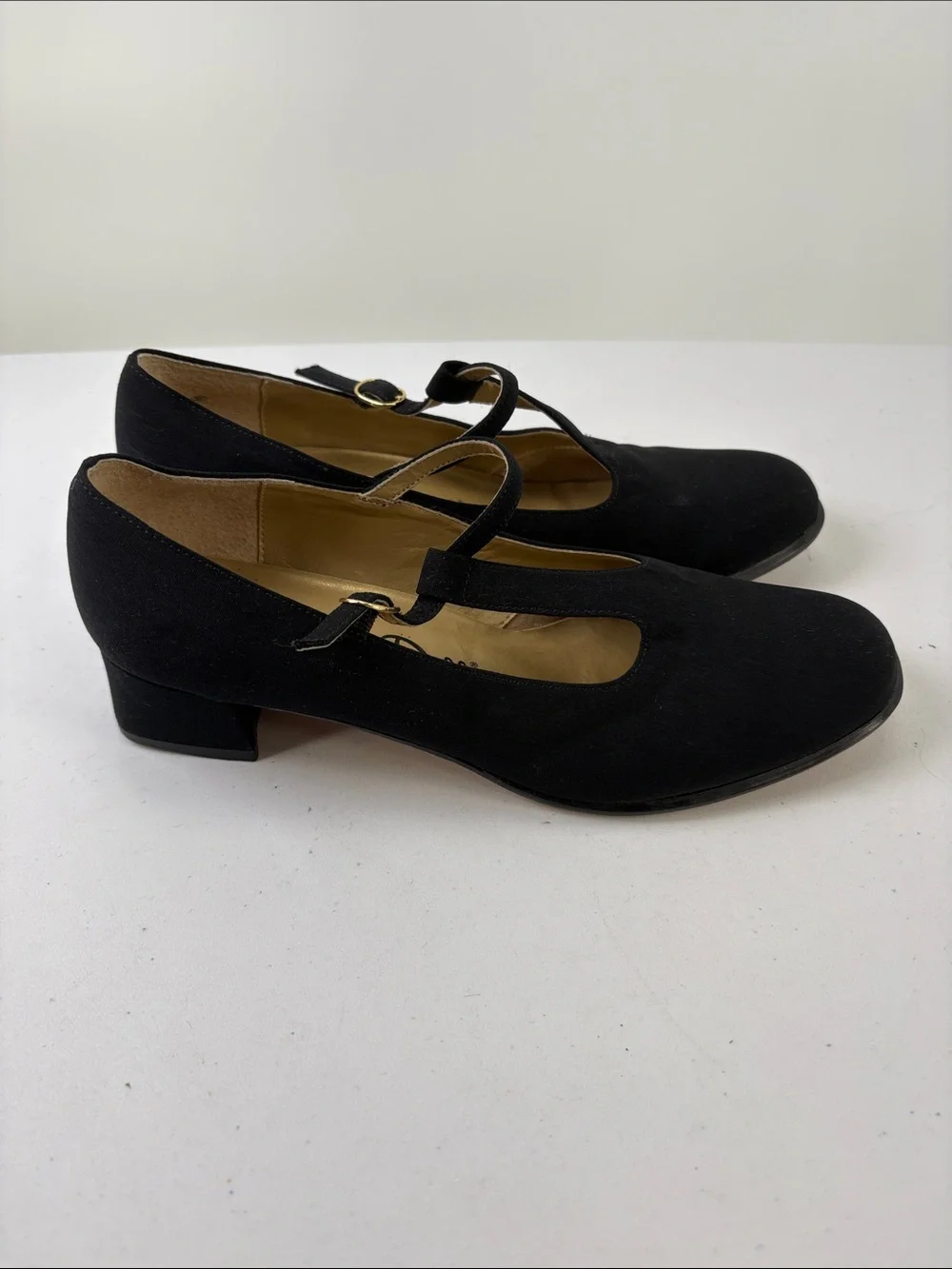 🐨 Nina Doll Black Mary Jane Low Heel Flats with Buckle Strap fabric upper